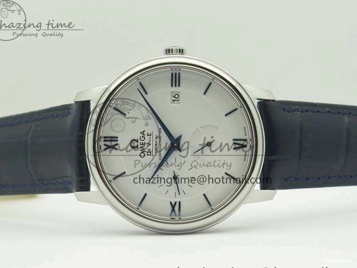 0218 Fashionable De Ville Prestige Real Power Reserve SS TW 1:1 Best Edition White Dial Blue Markers On Leather Strap A 8094